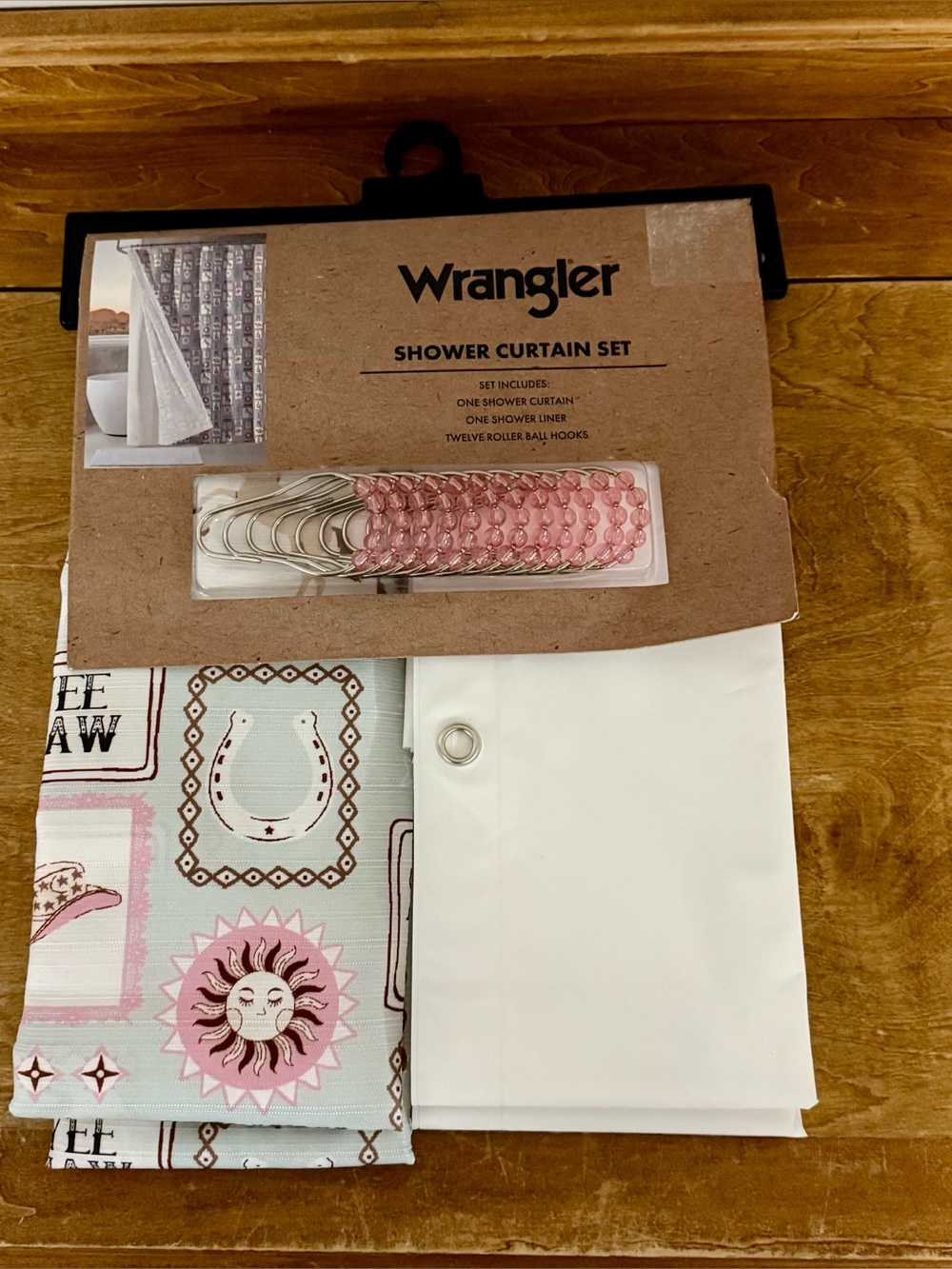 Wrangler Pink and White Western Motif Shower Curtain Set